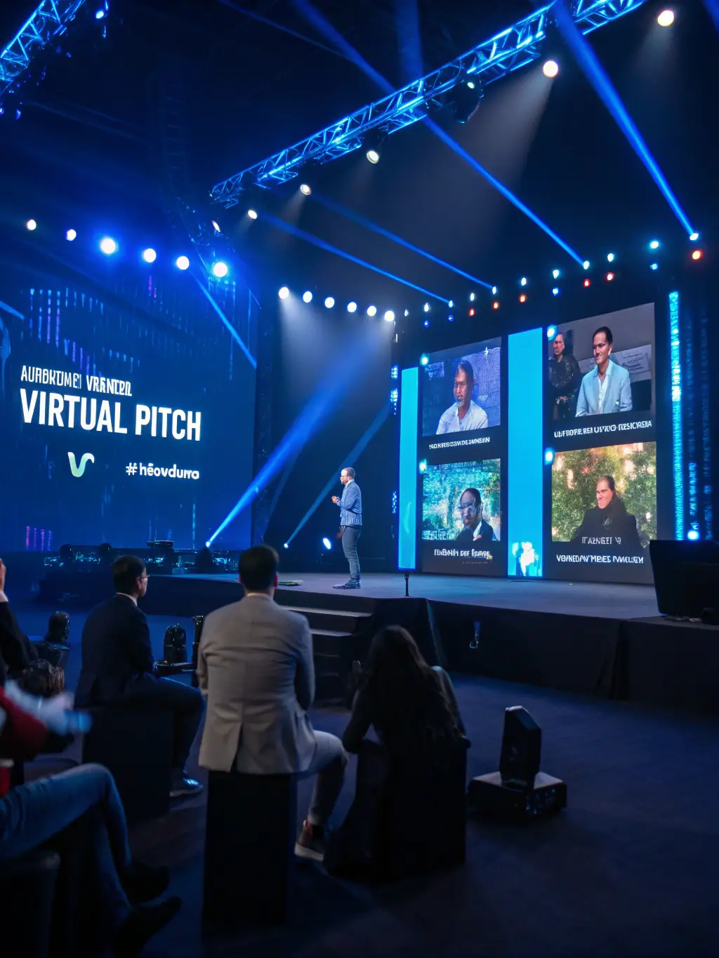 A photograph of a panel discussion at a startup conference in India, featuring venture capitalists and successful startup founders, with the ViabilityBox logo subtly displayed in the background.